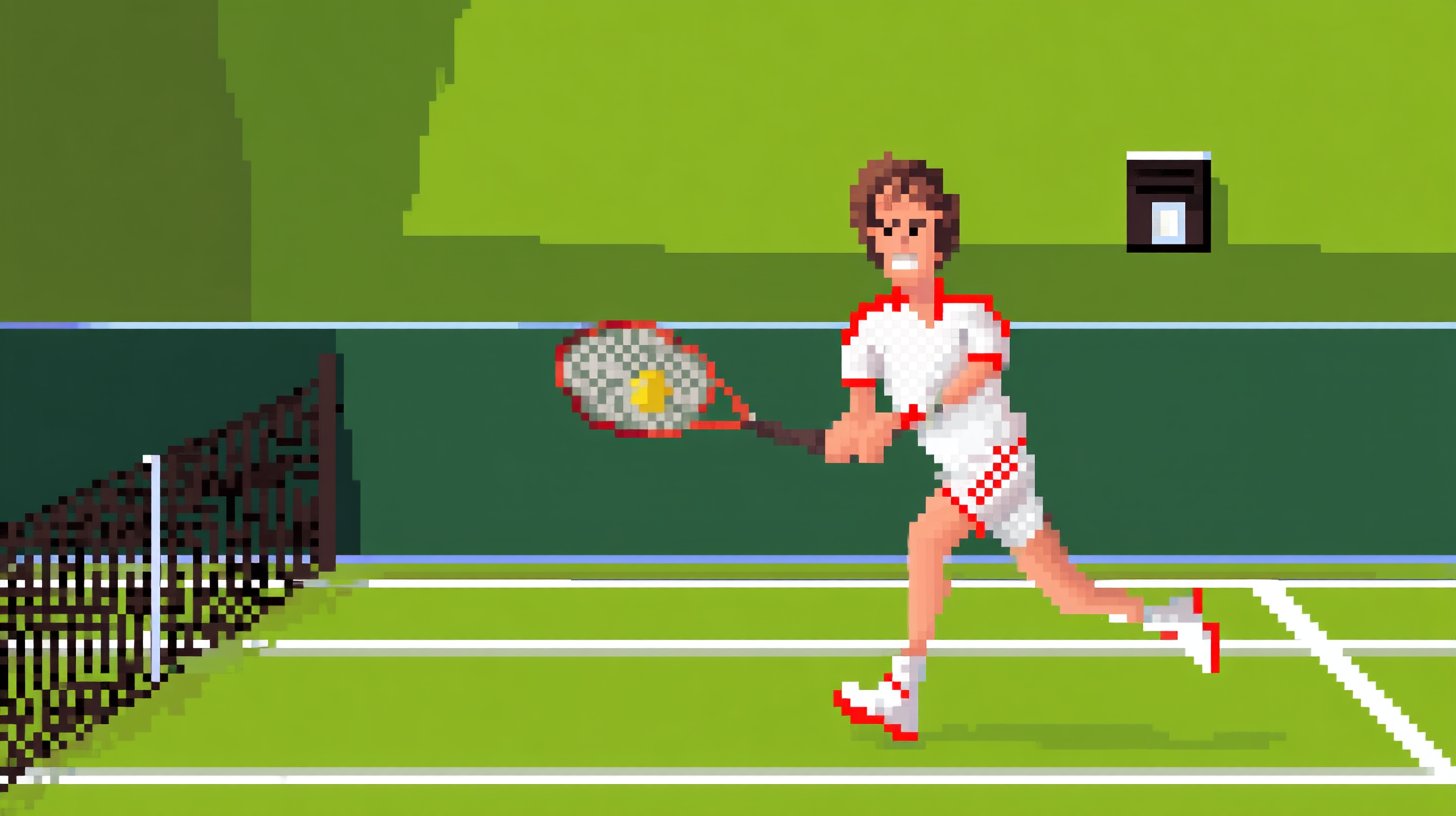 Pixel-art e-learning illustration with a monitor, brain graphic, books and a play button